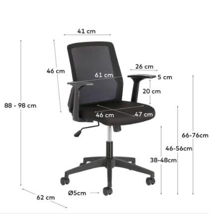 Silla Zoe altura ajustable y asiento giratorio negro