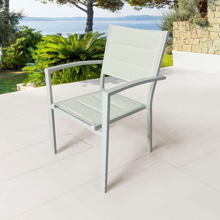 Silla terraza aluminio y textilene acolchado blanco Calpe