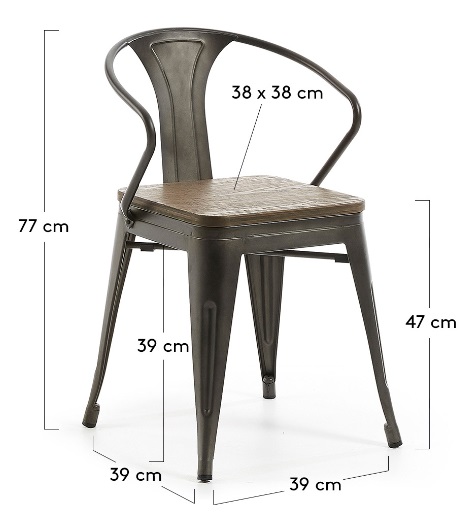 Silla brazos industrial Tolix metal grafito madera