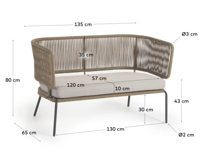 Sofa Petunia 2 plazas cuerda beige 135cm