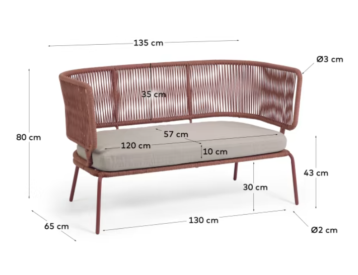 Sofa Petunia 2 plazas cuerda terracota 135cm