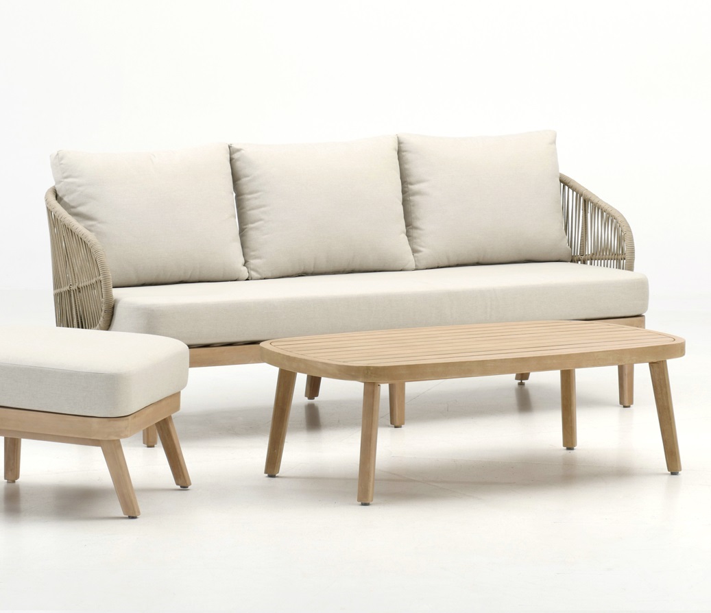 Set Crazy sofas madera light teak cuerda beige