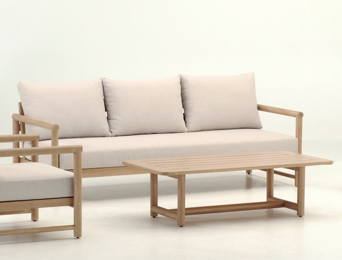 Set Castle sofas madera light teak cojines natural