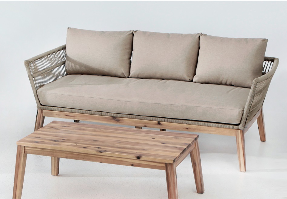 Set sofas Bellano cuerda trenzada beige madera acacia