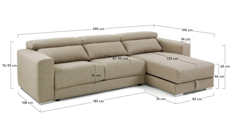 Sofa binari deslizante 3 plazas chaise longue tela beige