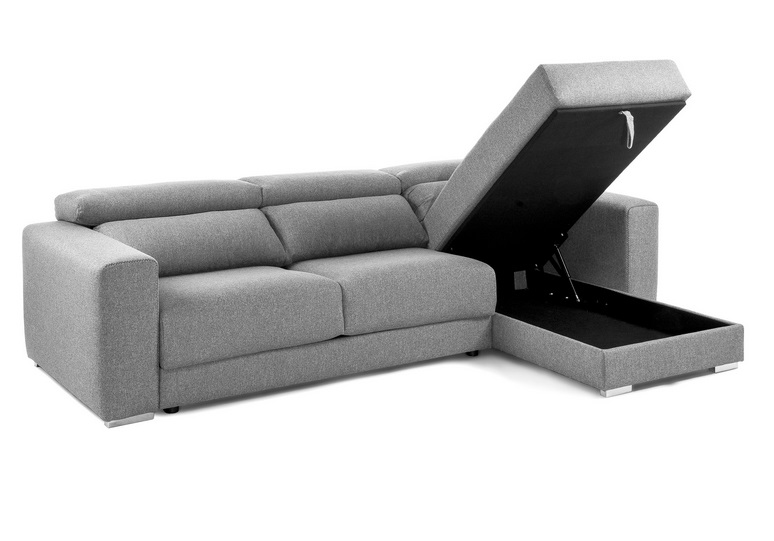 Sofa binari deslizante 3 plazas chaise longue tela gris