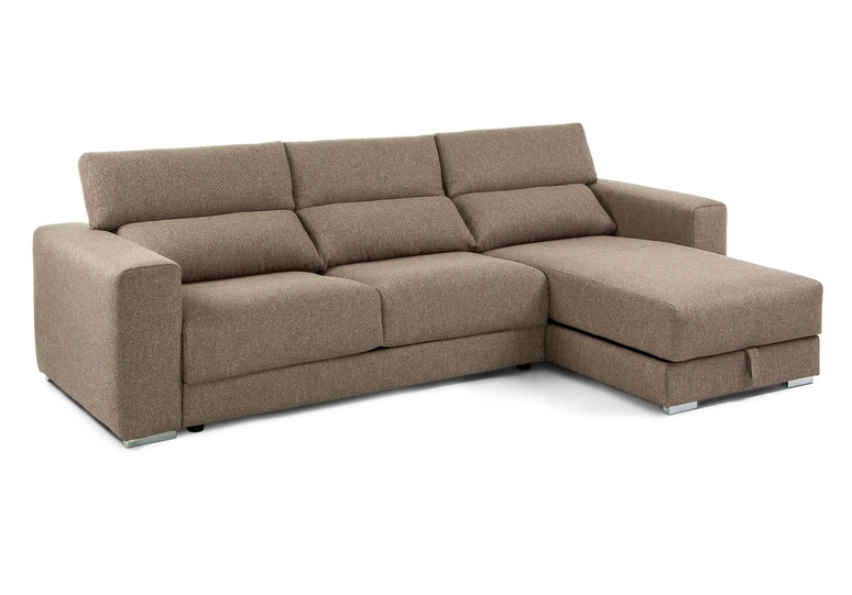 Sofa binari deslizante 3 plazas chaise longue tela marron