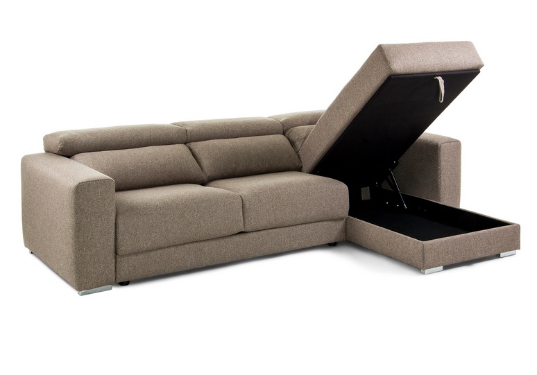 Sofa binari deslizante 3 plazas chaise longue tela marron