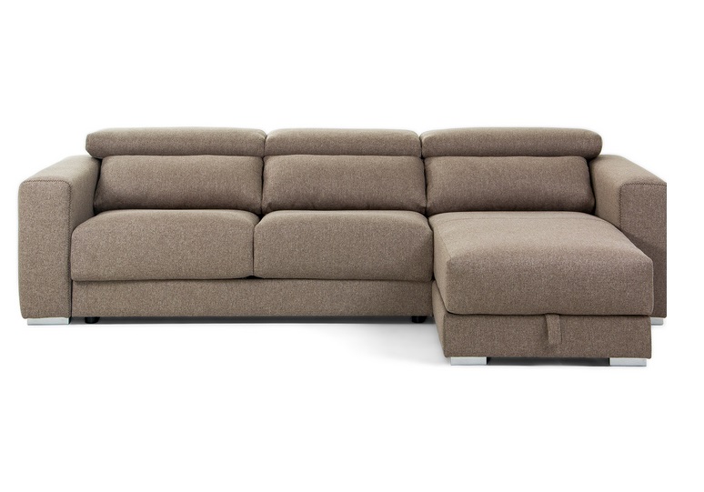 Sofa binari deslizante 3 plazas chaise longue tela marron