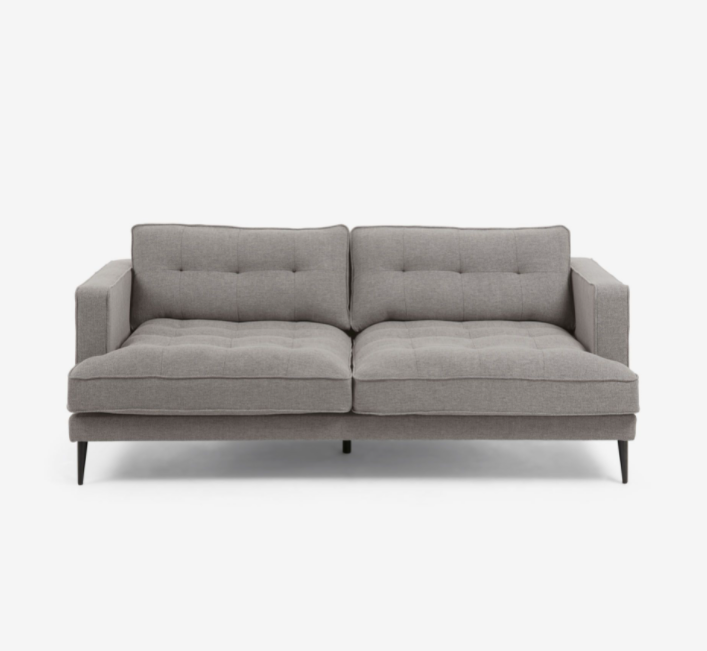 Sofa 3 plazas florence tela gris pies acero negro