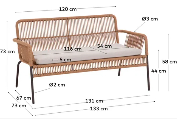 Sofa Rodos color beige 2 plazas 133 cm