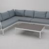 Sofa terraza rinconera Basel aluminio blanco cuerda azul