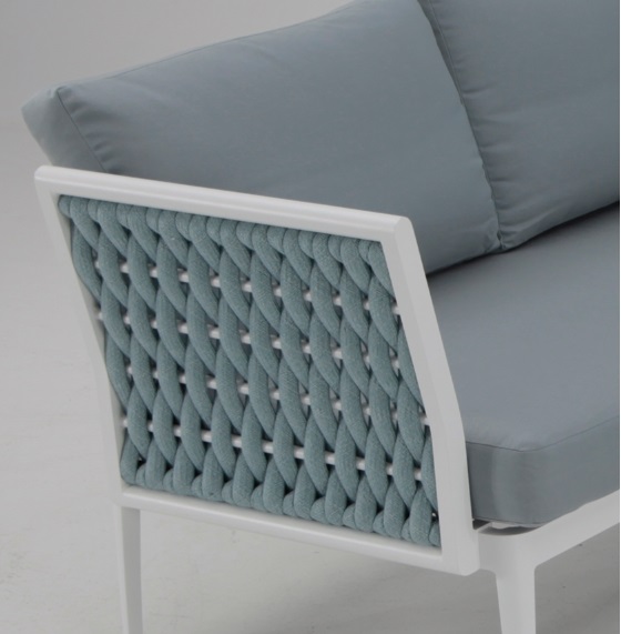 Sofa terraza rinconera Basel aluminio blanco cuerda azul