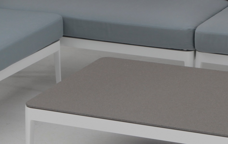 Sofa terraza rinconera Basel aluminio blanco cuerda azul