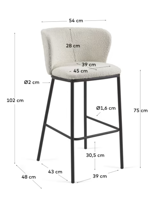 Taburete Sintra borreguito blanco y metal negro 75cm