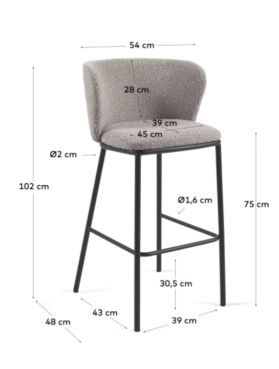 Taburete Sintra borreguito gris claro y metal negro 75cm