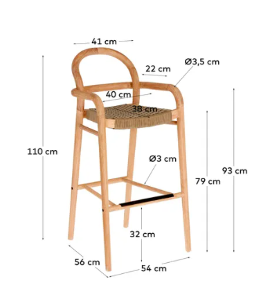 Taburet Marbella madera maciza cuerda verde 110/79cm