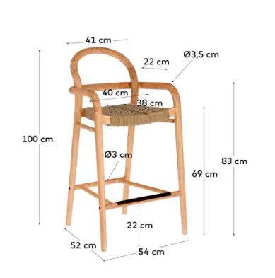 Taburet Marbella madera maciza cuerda verde 100/69cm