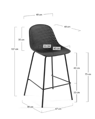 Taburete Queen polipropileno y acero gris 75cm