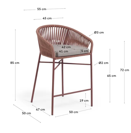 Taburete Sevilla cuerda terracota 65 cm