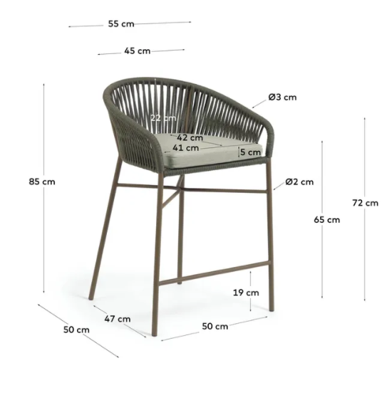 Taburete Sevilla cuerda verde 65 cm