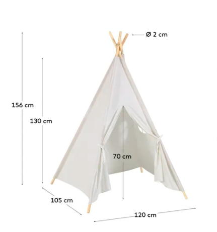 Tipi Doris 100% algodón blanco y patas de madera maciza de pino