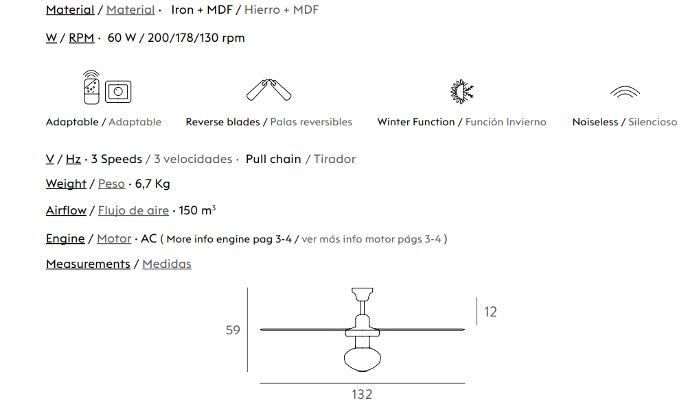 Ventilador de techo con luz Corfu blanco