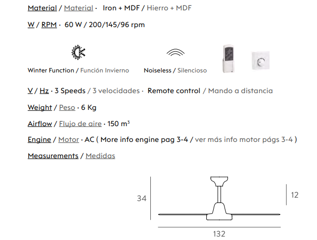 Ventilador de techo Eclectic blanco con mando a distancia