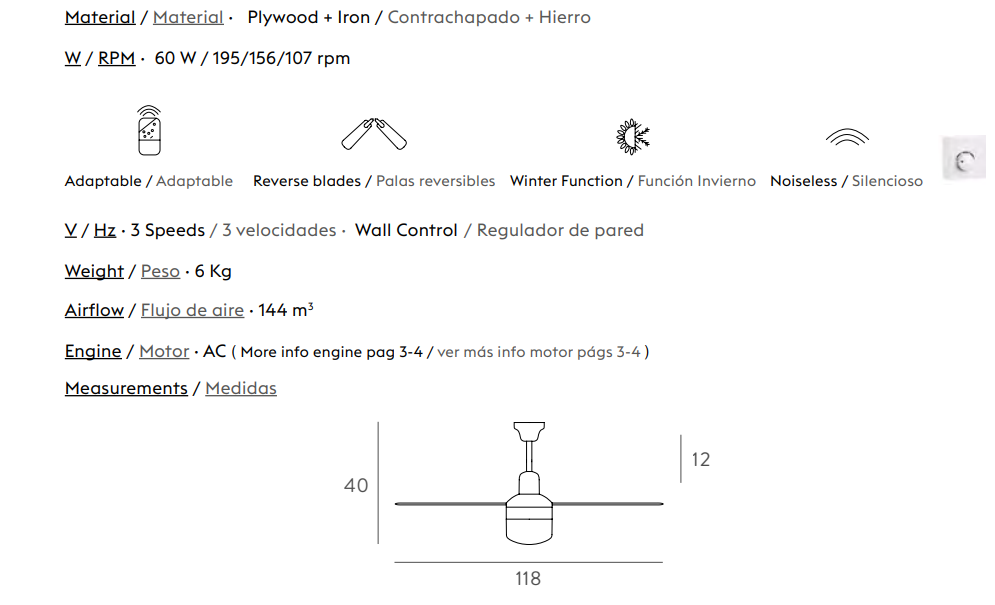 Ventilador de techo con luz Hampton blanco