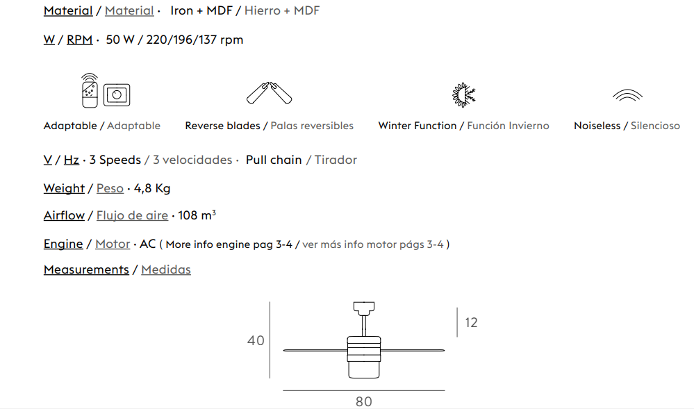 Ventilador de techo con luz Nuku blanco