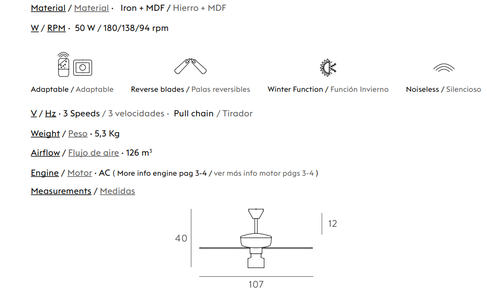 Ventilador de techo con luz Samoa madera roble