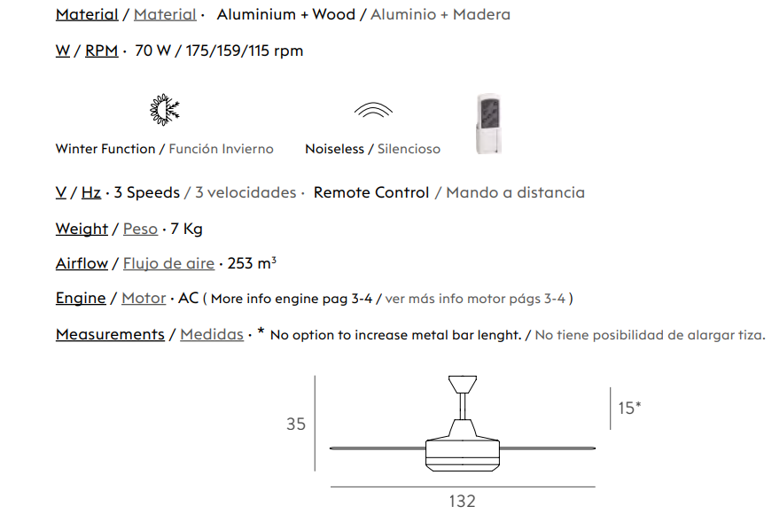 Ventilador de techo con luz Square aluminio