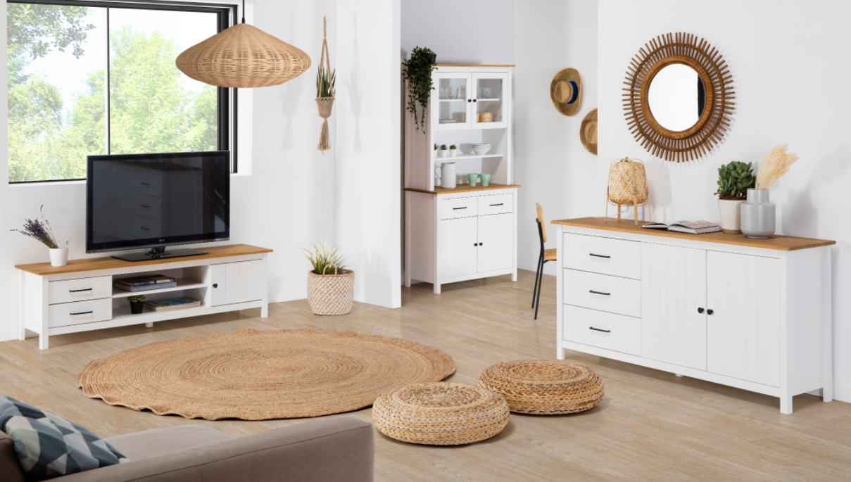 Mueble vitrina Miranda madera blanco 90 cm