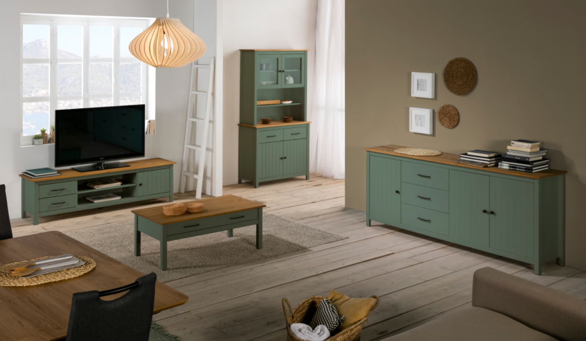 Mueble vitrina Miranda madera verde 90 cm