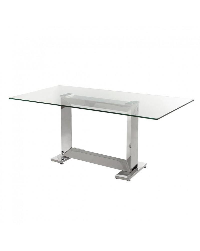 Mesa de comedor Hudson cristal acero inox brillo 180x90