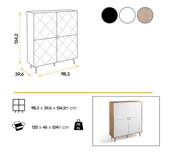 Aparador alto cesena blanco mate roble 118x134