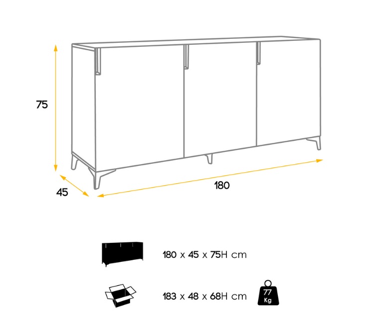 Aparador savoy nogal 3 puertas 180 cm