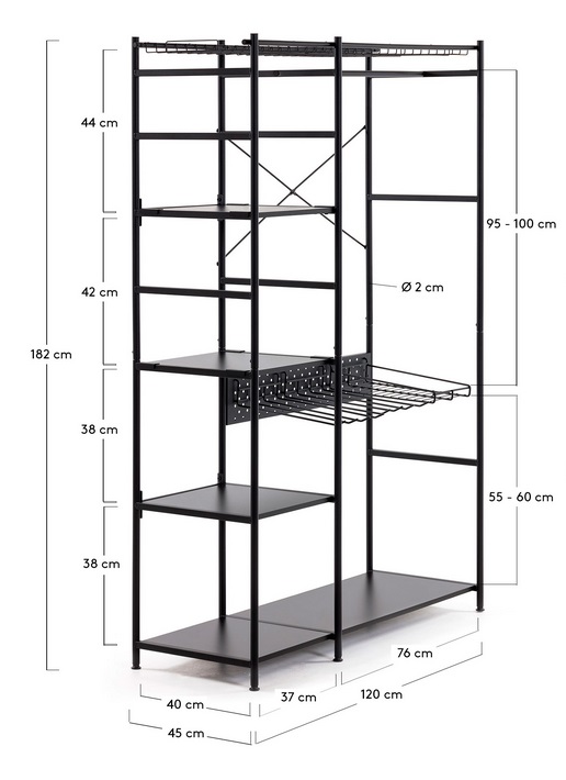 Armario abierto metalico negro mate campus 180x120