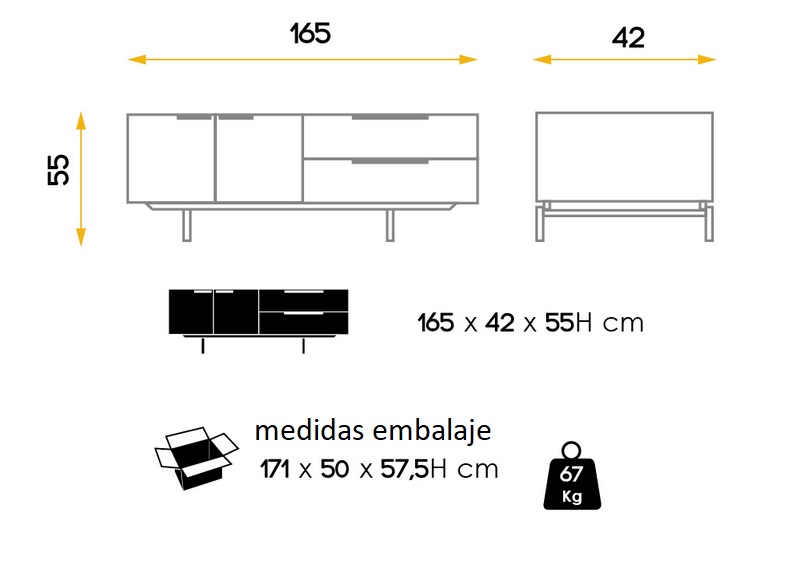 Ceres mueble TV nogal 165 cm