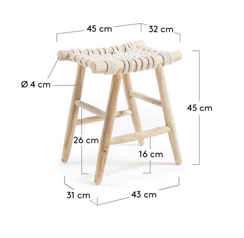 Banqueta reposapies natural teca cuerda algodon 45x32