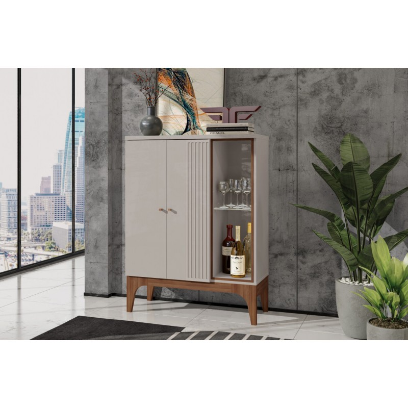 Bar buffet Vivaz blanco roto y nogal 90cm x 122cm