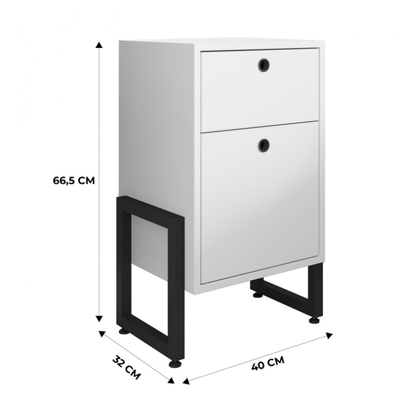 Cajonera multiusos Romy 2 cajones metal negro y blanco 40x32x66,5cm