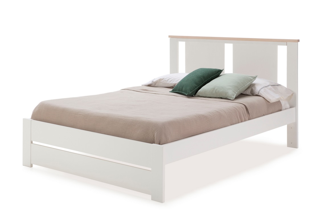 Cama madera Enara blanco con somier 140x190 cm