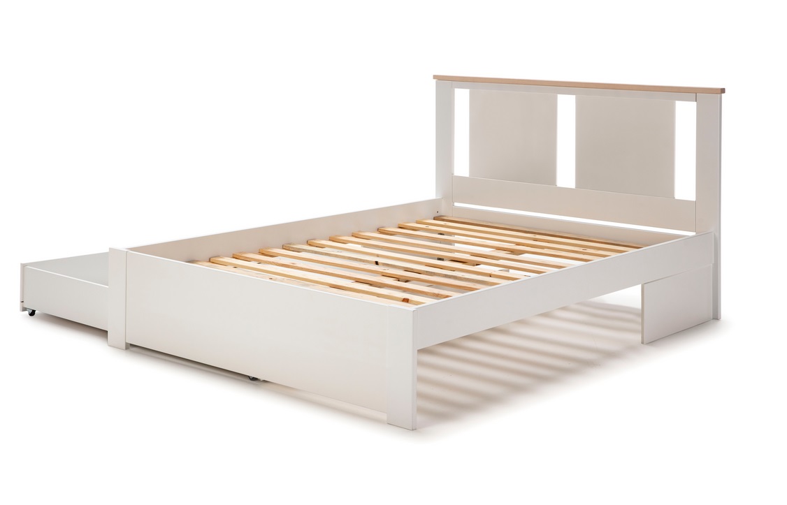 Cama madera Enara blanco con cajon y somier 140x190 cm