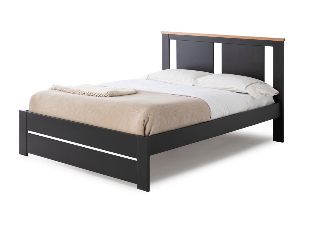 Cama madera Enara antracita con somier 140x190 cm