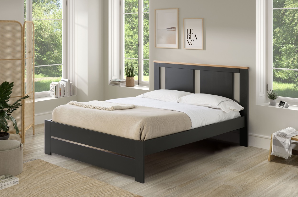 Cama madera Enara antracita con somier 140x190 cm