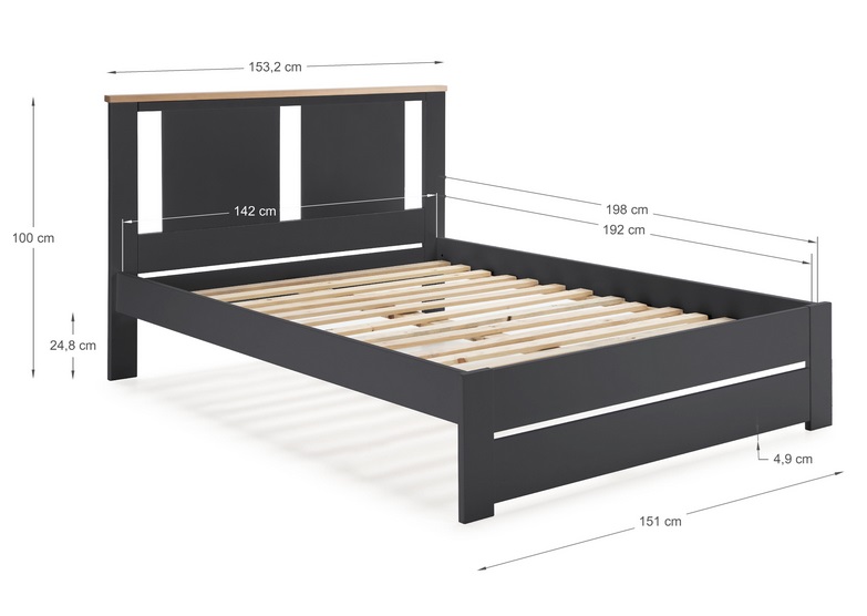 Cama madera Enara antracita con somier 140x190 cm