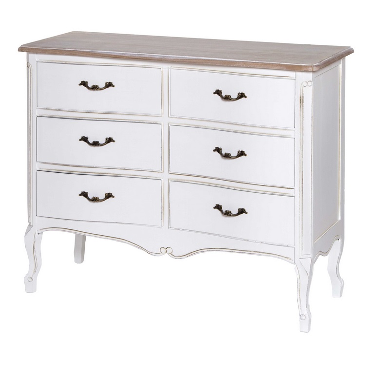 Comoda romántica madera blanco provenza 6 cajones 100 cm