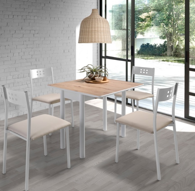 Silla cocina metal blanco polipiel beige Faro