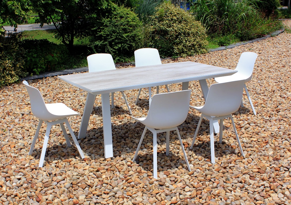 Conjunto de jardin Siena aluminio blanco sobre ceramico